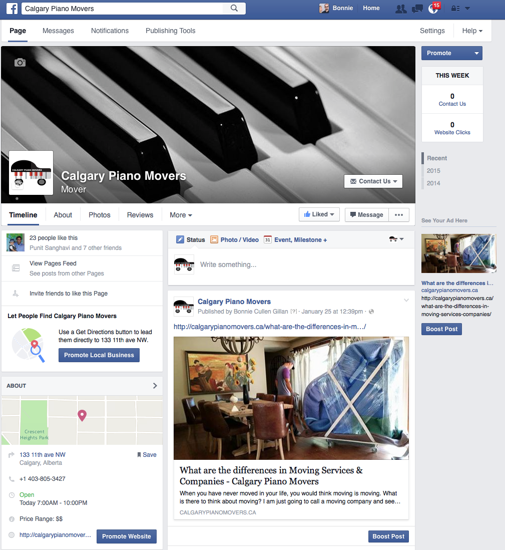 Calgary Piano Movers Facebook Page