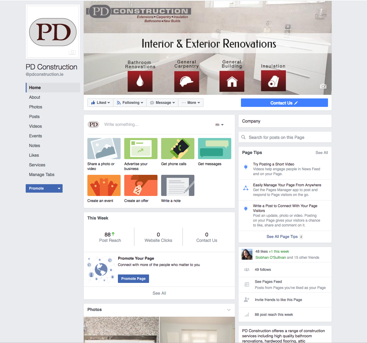 PD Construction Facebook Page